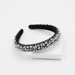 Luxurious black velvet padded headband with sparkling crystal rhinestones for parties
