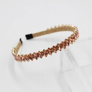 Elegant baroque headband with gold wire wrap and oval champagne rhinestones for women