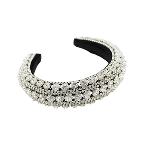 Luxury Baroque headband with crystal rhinestones on black fabric for parties