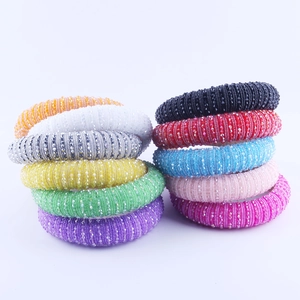 Gepolsterter Kristall Perlen Haarreif Glitzer Strass Schwamm Haarbügel Damen Mode Accessoires Böhmisch Barock Vintage Stil