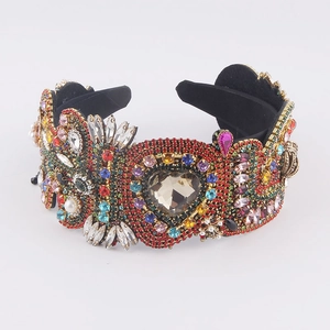 Cerchietto Barocco con Cuore in Strass Imbottito Largo in Tessuto Cristallo Multicolore Perla Artificiale Lusso Gioielli per Capelli
