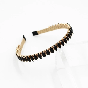Baroque style gold-plated headband with oval black crystals and non-slip tip caps