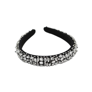 Luxury black sponge headband with handcrafted crystals and diamonds for women's party wear
