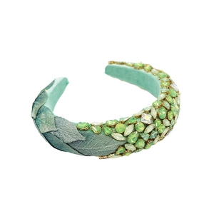 Serre-tête baroque vert menthe avec strass et feuilles pour femmes élégantes