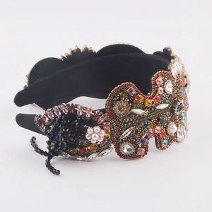 Cerchietto barocco di lusso con strass colorati e perle per acconciature da festa donna