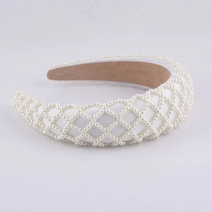 Fashion sponge mesh headband with white pearls for women beach and party hairstyles