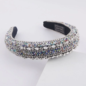 Luxury Padded Sponge Rhinestone Headband Handmade Colorful Crystal Sparkly Hair Band For Party Wedding Travel Women Accessories