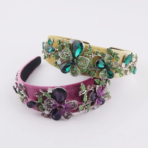 Baroque Luxurious Rhinestone Flower Headband Vintage Wide Padded Non Woven Fabric Hair Band Party Jewelry For Women