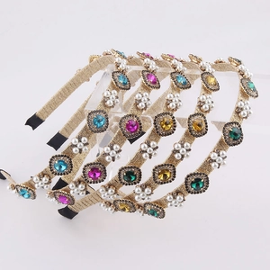 Vintage Baroque Gold Thread Wrapped Headband Alloy Rhinestone Imitation Artificial Pearl Palace Style Hair Hoop Accessories For Women
