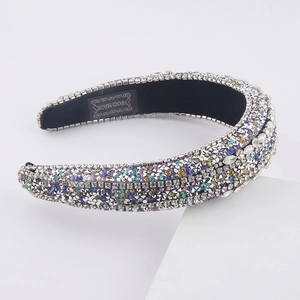 Fashionable luxury wide sponge headband with colorful rhinestones for women accessories