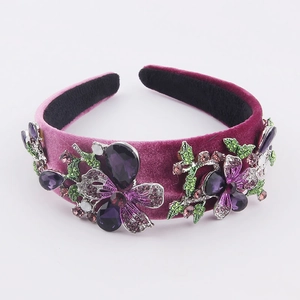 Baroque velvet headband with colorful rhinestones and floral crystal pattern