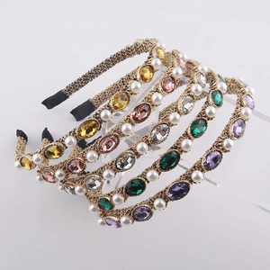 Vintage Gold Wire Woven Headband With Rhinestone Faux Artificial Pearl Elegant Baroque Hair Band For Women Travel Hair Accessories