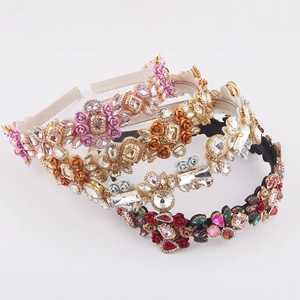 Barock Legierung Strass Blumen Haarreif Für Damen Vintage Luxuriös 3D Blumen Haarband Party Hochzeit Haarschmuck