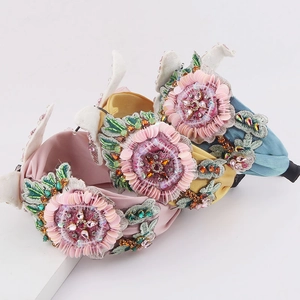 Serre-tête de Luxe à Fleurs et Papillon en Strass pour Femme en Tissu Non Tissé Orné de Perles et Paillettes Accessoire Cheveux Fête