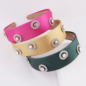 Women's Elegant Wide Padded Satin Headband With Iridescent Rhinestone Accents Fashion Hair Hoop For Party Travel Accessory