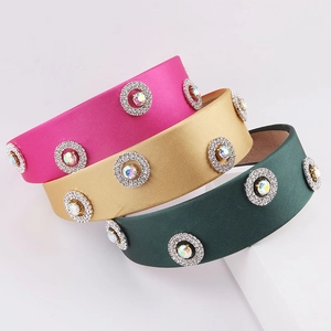 Fashion wide satin headband with colorful rhinestones and crystal beads for women
