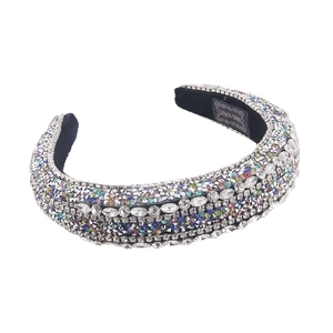 Luxury padded headband with colorful rhinestones and handmade velvet inner lining