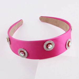 Fashion wide rose red satin headband with sparkling crystal rhinestone embellishments