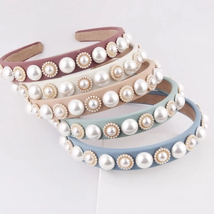 Fashion Faux Artificial Pearl Padded Headband For Women Elegant Satin Fabric Wrapped Hair Band Retro Party Hair Accessories Gift
