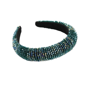 Deep green crystal beaded sponge headband with iridescent stones for party fashion look