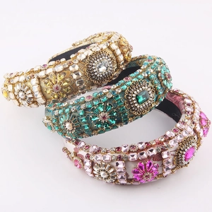 Baroque Vintage Luxurious Rhinestone Artificial Pearl Wide Headband For Women Hand-Inlaid Jacquard Fabric Party Wedding Hair Accessory