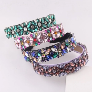 Barok Luxe Strass Gevoerde Haarband Voor Vrouwen Glitter Juweel Brede Fluwelen Haarreif Mode Sieraden Accessoire Voor Bruiloft Feest