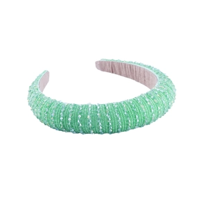Schicker mintgrüner Haarreif mit Perlen und funkelnden Kristallen in gepolstertem Design
