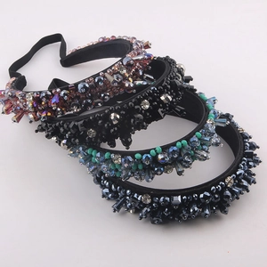 Baroque Fashion Artificial Crystal Rhinestone Beaded Headband Handmade Elastic Hair Hoop Party Catwalk Gift Hair Accessories For Women