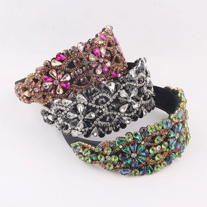 Baroque Rhinestone Padded Headband Vintage Luxurious Crystal Jeweled Hairband Wide Fashion Hair Hoop For Women Party Wedding