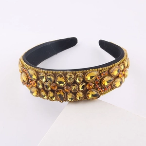Serre-tête baroque rembourré avec cristaux ambrés pour un style de fête élégant et chic