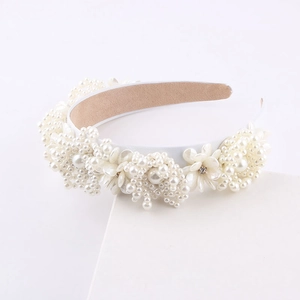 Modischer weißer Perlen-Haarreif mit eleganten Blumenmustern für Partys und Hochzeiten