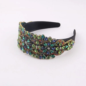 Luxury Baroque headband with colorful crystals and rhinestones in ornate floral patterns