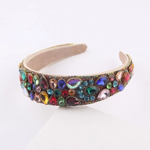 Serre-tête baroque large orné de strass multicolores pour fêtes et accessoires de voyage