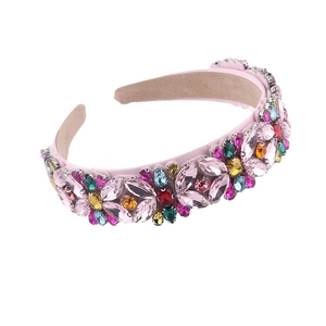 Luxe Barokke haarband met kleurrijke kristallen en roze strass-steentjes voor feesten