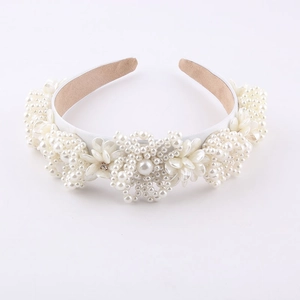 Eleganter Weißer Imitationsperlen Blumen Haarreif Für Damen Hochzeit Party Französischer Stil Haarschmuck Floral Haarband