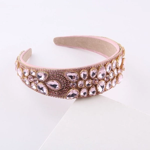 Serre-tête large élégant avec cristaux roses et strass pour fêtes et accessoires voyage