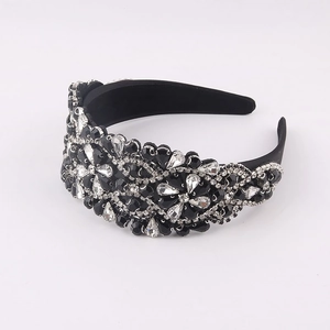 Baroque style wide headband with black gemstones and crystals for fashion party wear