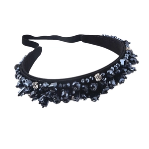 Baroque black crystal beaded headband with shimmering rhinestones for party and prom