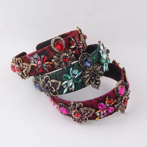 Serre-tête Baroque Femme Luxe Tissu Alliage Strass Floral Incrusté Bandeau pour Mariage Fête Accessoires Cheveux