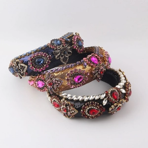 Baroque Padded Sequined Rhinestone Headband For Women Luxury Retro Geometric Crystal Hair Hoop Party Hair Accessories