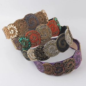 Baroque Vintage Beaded Rhinestone Headband For Women Luxury Hand Embroidered Wide Hair Band Wedding Party Hair Accessories