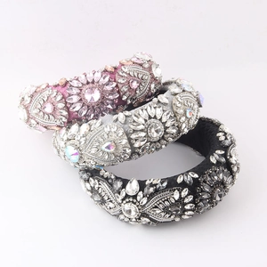 Baroque Padded Headband Rhinestone Inlaid Statement Sponge Hairband For Women Party Banquet Glamorous Hair Accessories