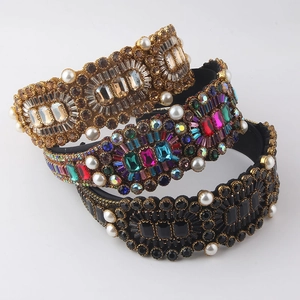 Cerchietto Imbottito Largo Barocco di Lusso Con Strass e Perla Artificial Vintage Cristallo Fascia per Capelli Donna Gioielli per Matrimonio