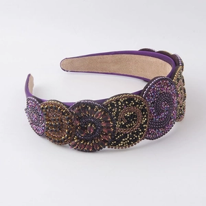 Purple baroque beaded headband with sparkling crystals and elegant geometric patterns