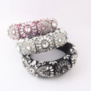Luxury Baroque style wide sponge headband set with colorful rhinestones for women