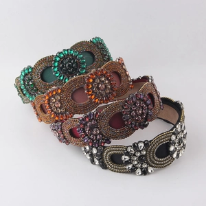 Baroque Rhinestone Headband For Women Retro Luxury Crystal Floral Padded Hair Band Wide Hair Hoop Party Hair Accessories