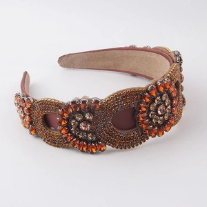 Baroque orange rhinestone headband with amber crystal geometric floral patterns