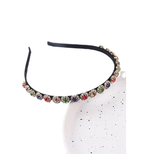 Serre-tête fin à la mode avec strass colorés et serti doré pour femme élégante