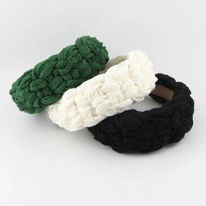Fashion Wide Woven Fabric Headband For Women Pleated Seersucker Padded Hairband Street Style Hair Accessories Gift Daily Use