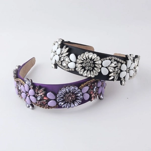 Luxury Baroque Flower Rhinestone Headband Vintage Palace Style Satin Beaded Wide Hairband For Women Wedding Party Hair Accessory